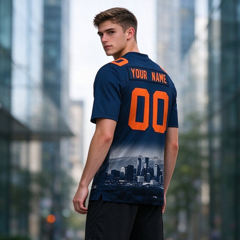Custom Embroidered Denver City Skyline Football Jersey, Personalized Football Sports T-Shirts For Men Women Youth Boy