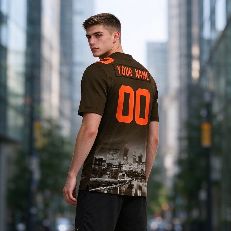 Custom Embroidered Cleveland City Skyline Football Jersey, Personalized Football Sports T-Shirts For Men Women Youth Boy