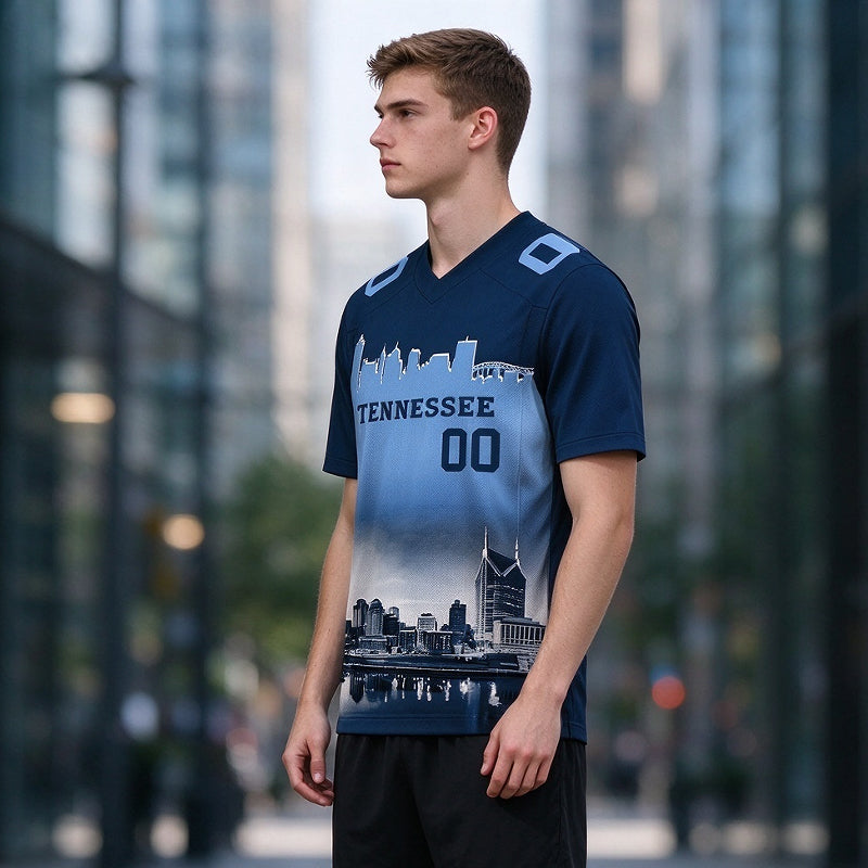 Custom Embroidered Tennessee City Skyline Football Jersey, Personalized Football Sports T-Shirts For Men Women Youth Boy