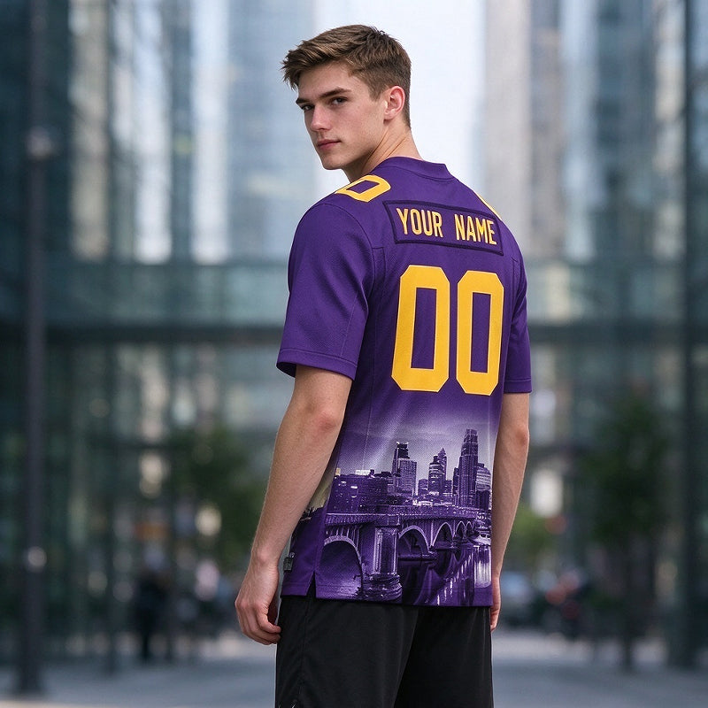 Custom Embroidered Minnesota City Skyline Football Jersey, Personalized Football Sports T-Shirts For Men Women Youth Boy