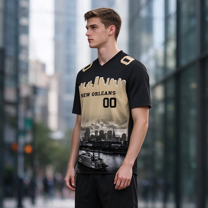Custom Embroidered New Orleans City Skyline Football Jersey, Personalized Football Sports T-Shirts For Men Women Youth Boy