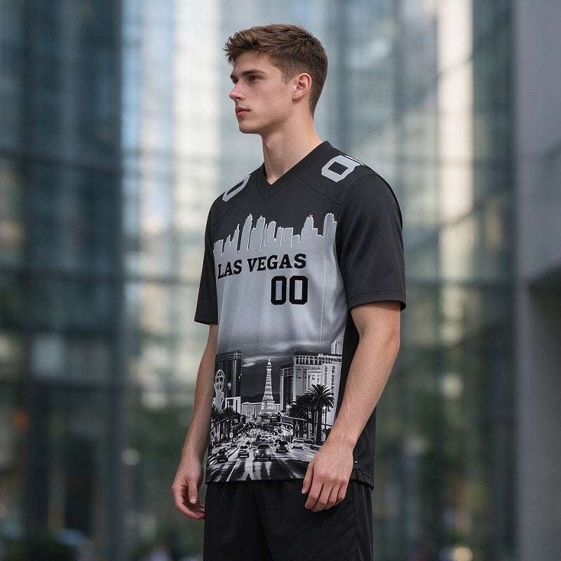 Custom Embroidered Las Vegas City Skyline Football Jersey, Personalized Football Sports T-Shirts For Men Women Youth Boy