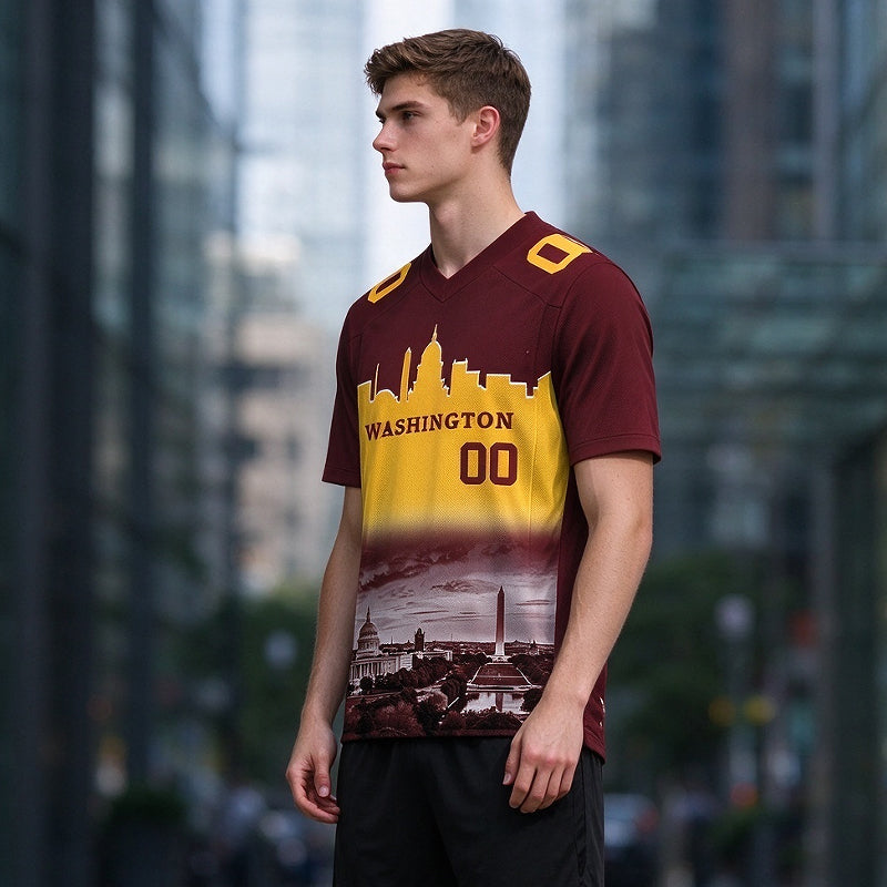 Custom Embroidered Washington City Skyline Football Jersey, Personalized Football Sports T-Shirts For Men Women Youth Boy