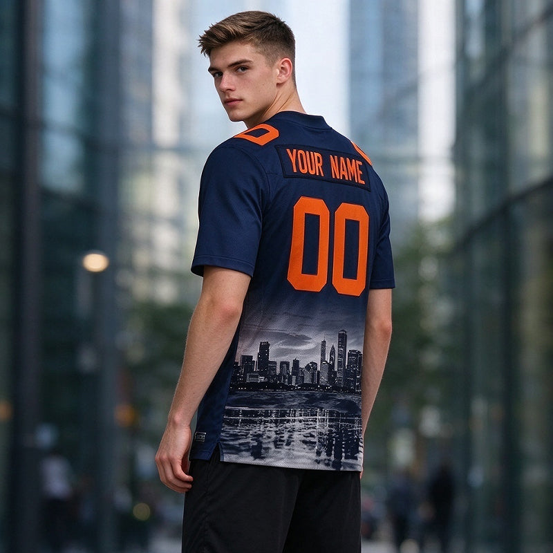 Custom Embroidered Chicago City Skyline Football  Jersey, Personalized Football Sports T-Shirts For Men Women Youth Boy