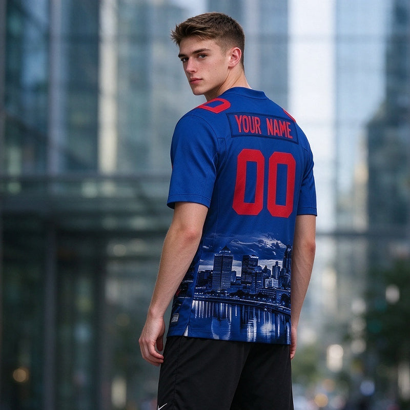 Custom Embroidered Buffalo City Skyline Football Jersey, Personalized Football Sports T-Shirts For Men Women Youth Boy