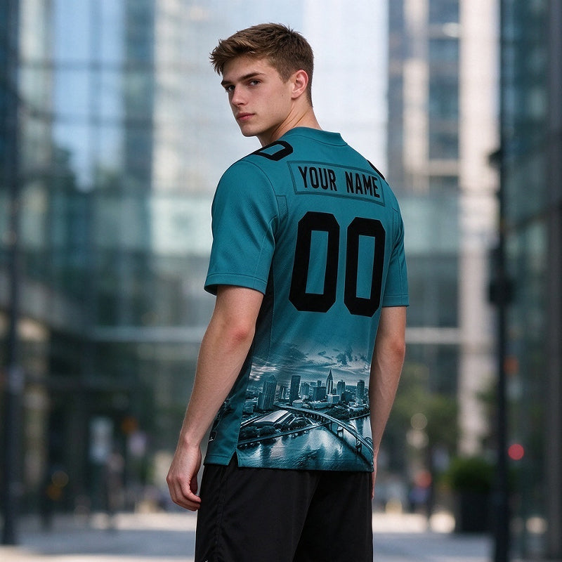 Custom Embroidered Jacksonville City Skyline Football Jersey, Personalized Football Sports T-Shirts For Men Women Youth Boy