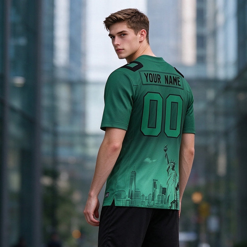 Custom Embroidered New York City Skyline Football Jersey, Personalized Football Sports T-Shirts For Men Women Youth Boy