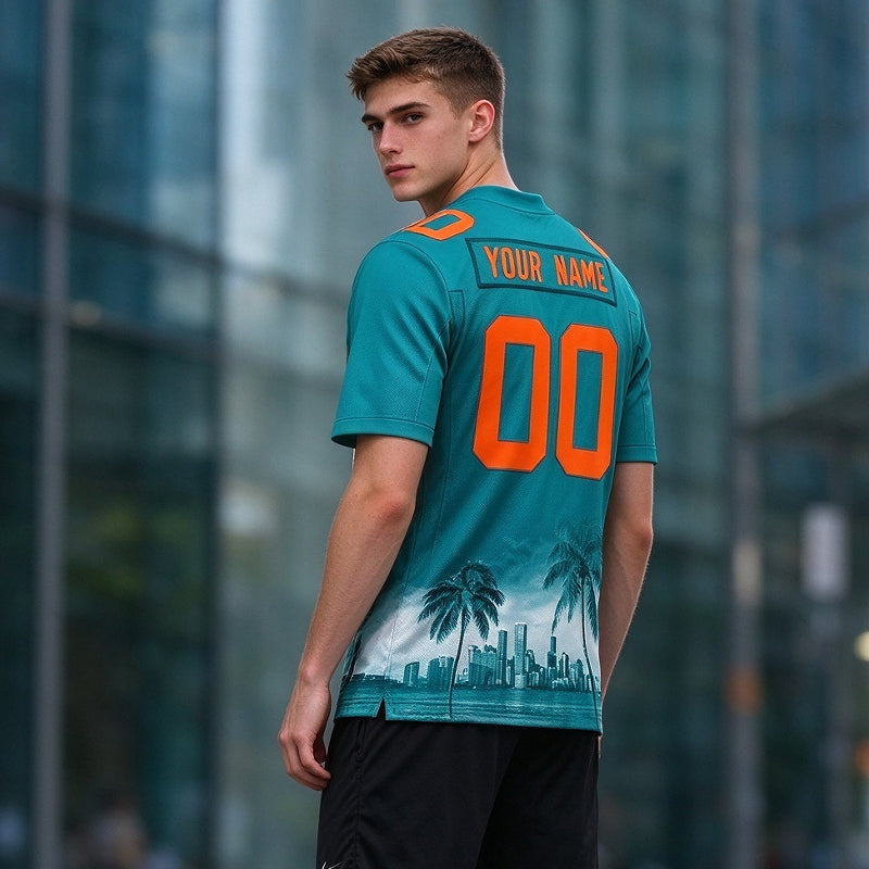 Custom Embroidered Miami City Skyline Football Jersey, Personalized Football Sports T-Shirts For Men Women Youth Boy