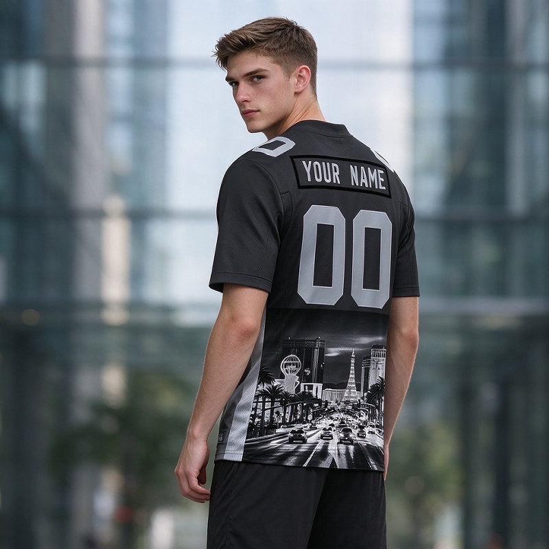 Custom Embroidered Las Vegas City Skyline Football Jersey, Personalized Football Sports T-Shirts For Men Women Youth Boy