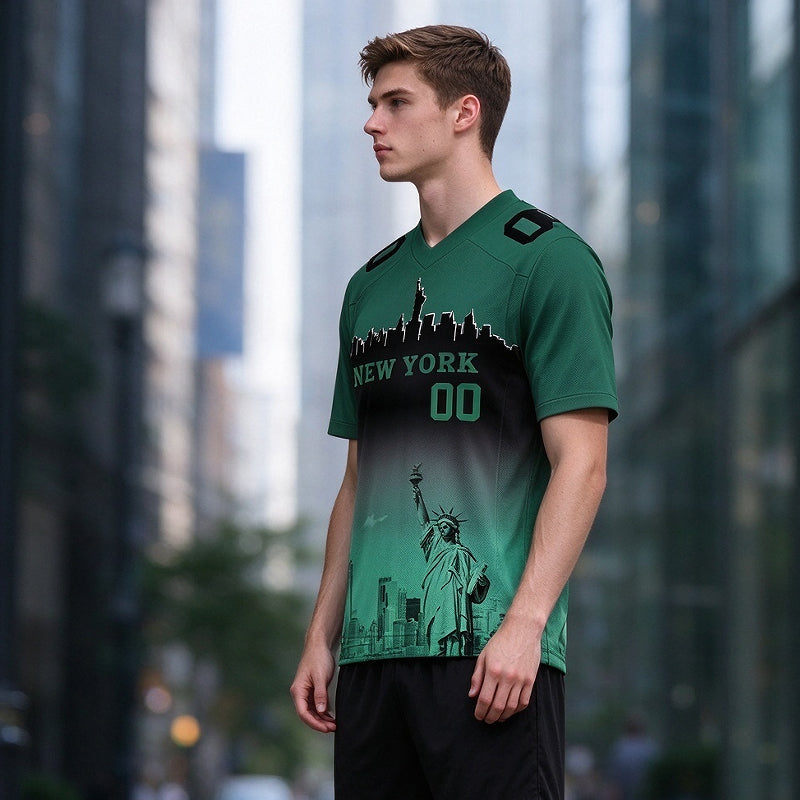 Custom Embroidered New York City Skyline Football Jersey, Personalized Football Sports T-Shirts For Men Women Youth Boy