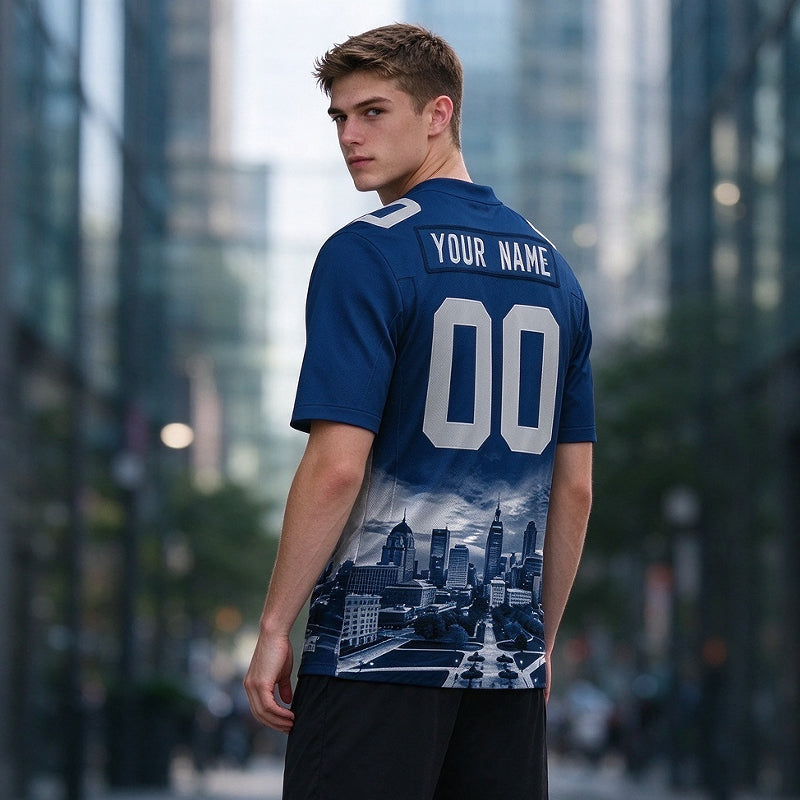 Custom Embroidered Indianapolis City Skyline Football Jersey, Personalized Football Sports T-Shirts For Men Women Youth Boy