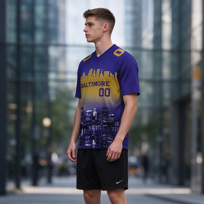 Custom Embroidered Baltimore City Skyline Football Jersey, Personalized Football Sports T-Shirts For Men Women Youth Boy