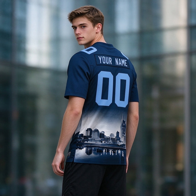 Custom Embroidered Tennessee City Skyline Football Jersey, Personalized Football Sports T-Shirts For Men Women Youth Boy