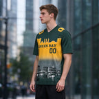 Custom Embroidered Green Bay City Skyline Football Jersey, Personalized Football Sports T-Shirts For Men Women Youth Boy