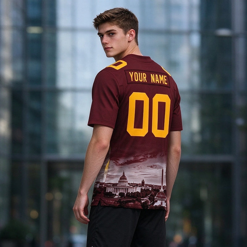 Custom Embroidered Washington City Skyline Football Jersey, Personalized Football Sports T-Shirts For Men Women Youth Boy