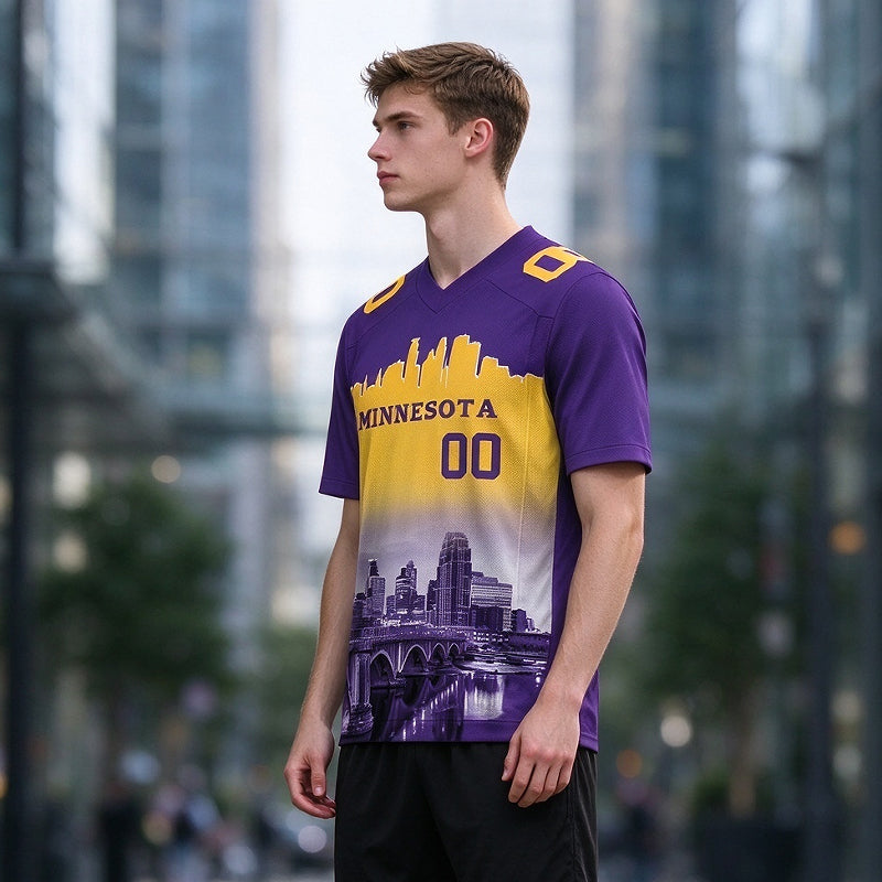 Custom Embroidered Minnesota City Skyline Football Jersey, Personalized Football Sports T-Shirts For Men Women Youth Boy