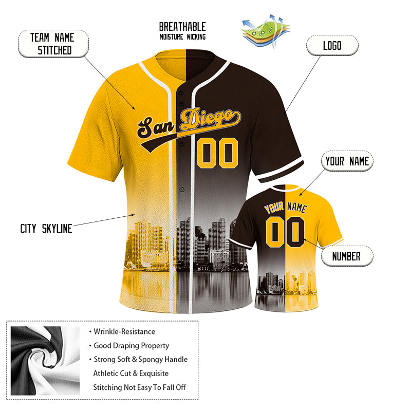 Custom Embroidered San Diego City Skyline Baseball Jersey, Hip-Hop Two-tone Design, Personalized Your Name & Number