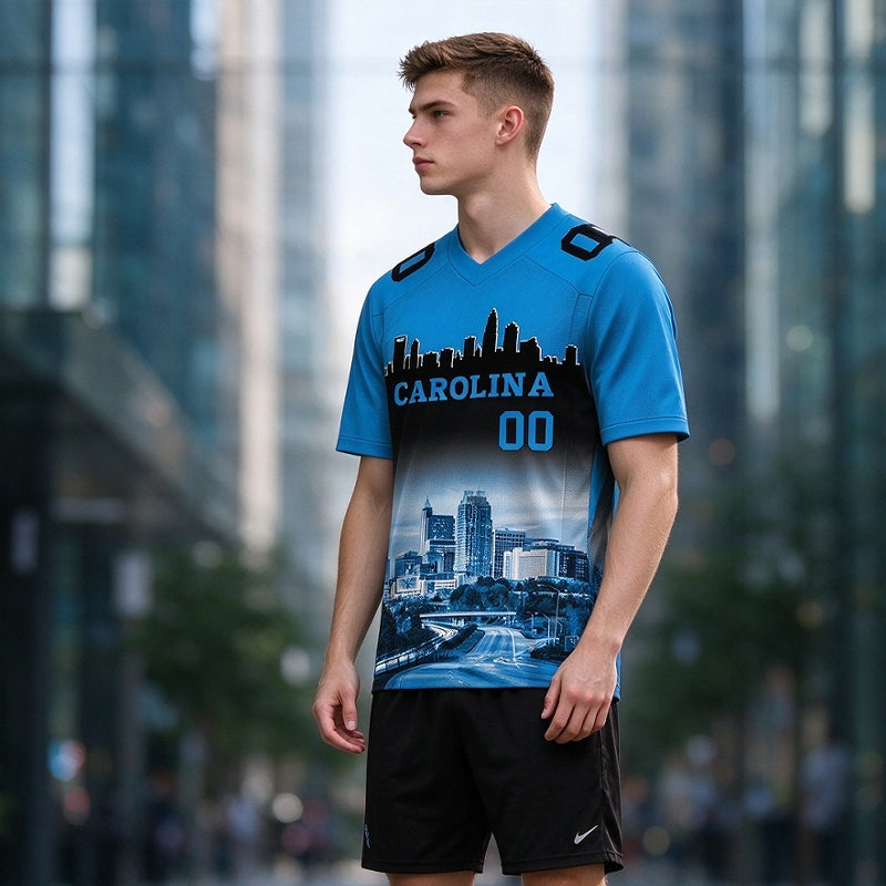 Custom Embroidered Carolina City Skyline Football Jersey, Personalized Football Sports T-Shirts For Men Women Youth Boy