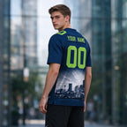 Custom Embroidered Seattle City Skyline Football Jersey, Personalized Football Sports T-Shirts For Men Women Youth Boy