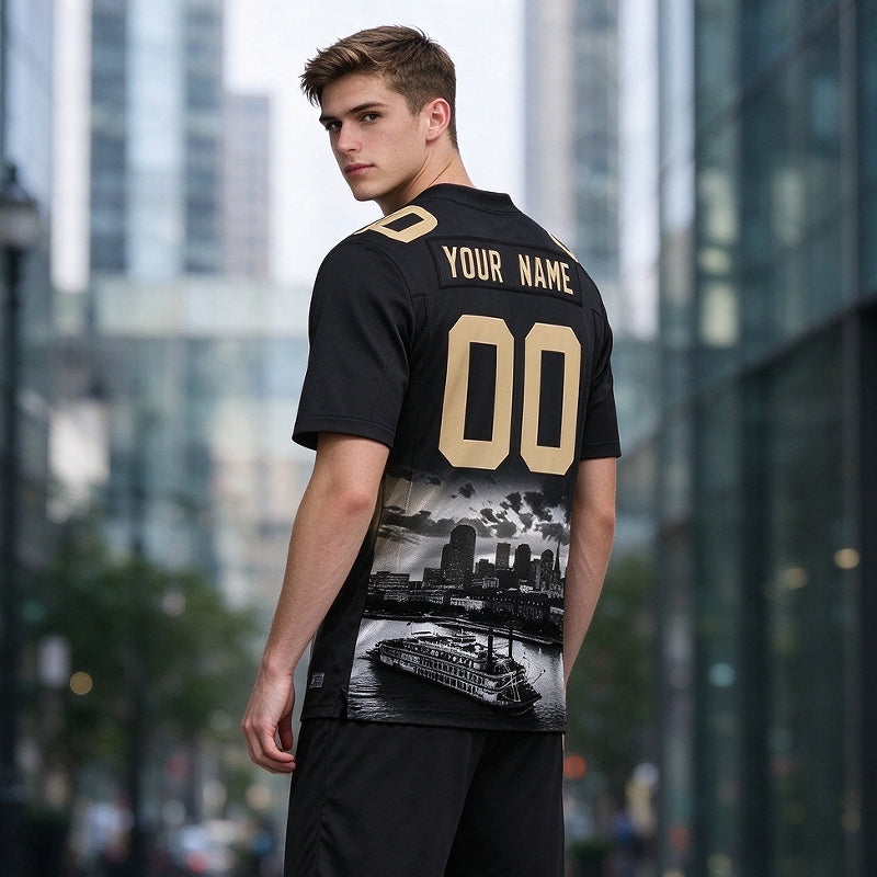Custom Embroidered New Orleans City Skyline Football Jersey, Personalized Football Sports T-Shirts For Men Women Youth Boy