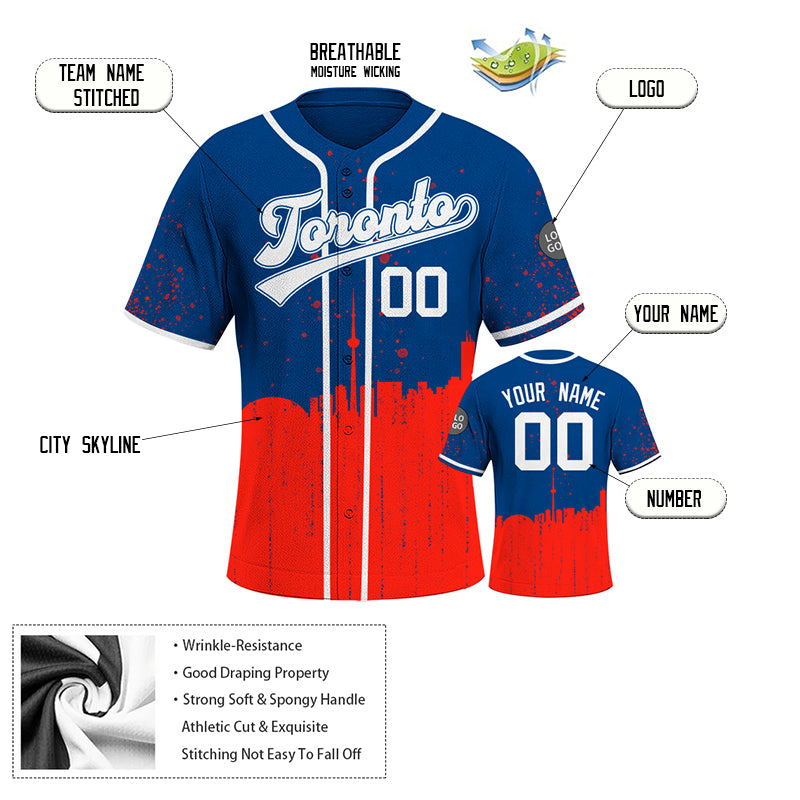 Custom Embroidered Toronto City Skyline Baseball Jersey, Hip-Hop Inkjet Design, Personalized Your Name & Number