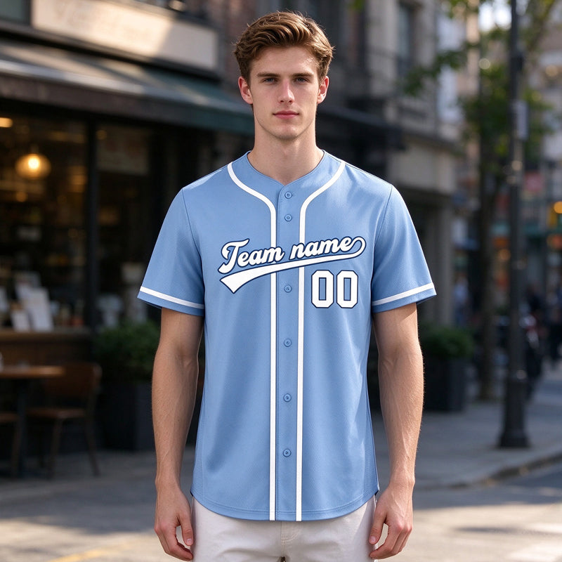 Custom Embroidered Blue White Baseball Jersey, Personalized Baseball Sports Uniform For  Men Women Youth Boy