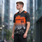 Custom Embroidered Cincinnati City Skyline Football Jersey, Personalized Football Sports T-Shirts For Men Women Youth Boy