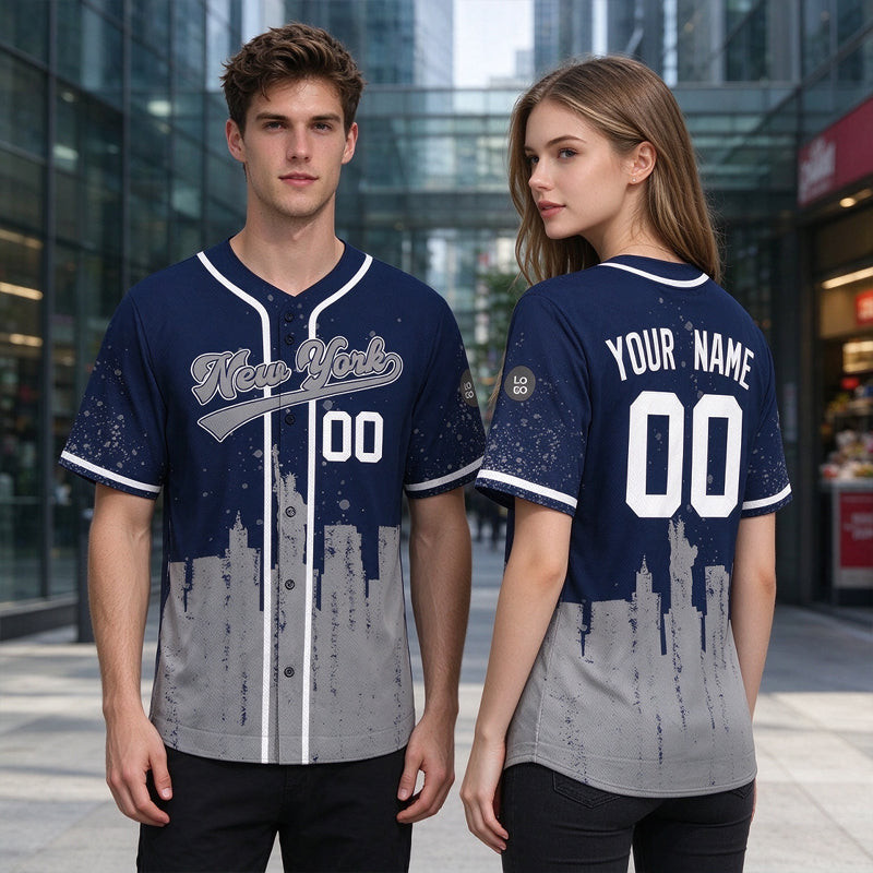 Custom Embroidered New York City Skyline Baseball Jersey, Hip-Hop Inkjet Design, Personalized Your Name & Number