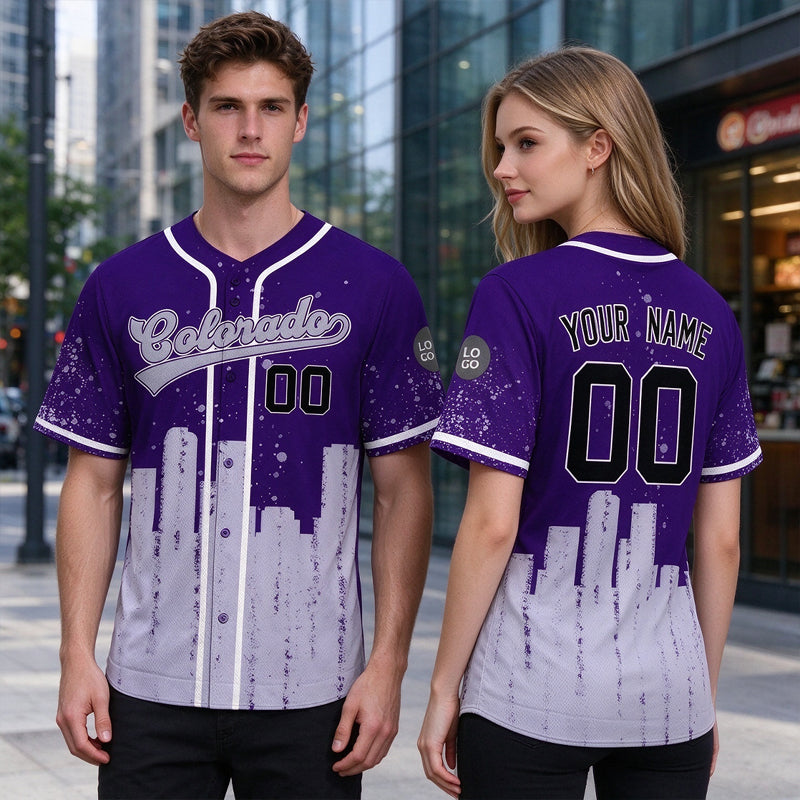 Custom Embroidered Colorado City Skyline Baseball Jersey, Hip-Hop Inkjet Design, Personalized Your Name & Number