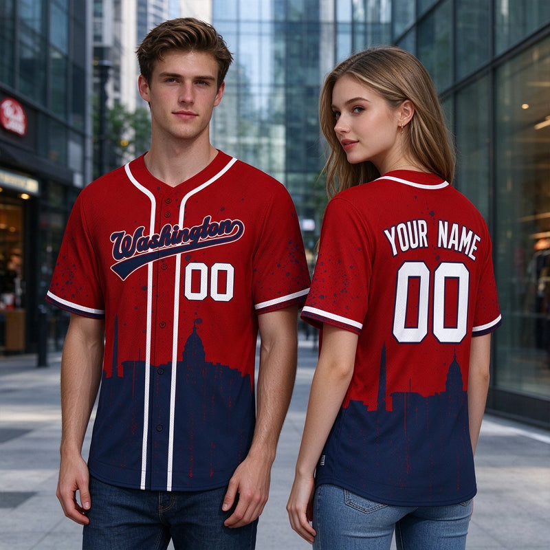 Custom Embroidered Washington City Skyline Baseball Jersey, Hip-Hop Inkjet Design, Personalized Your Name & Number