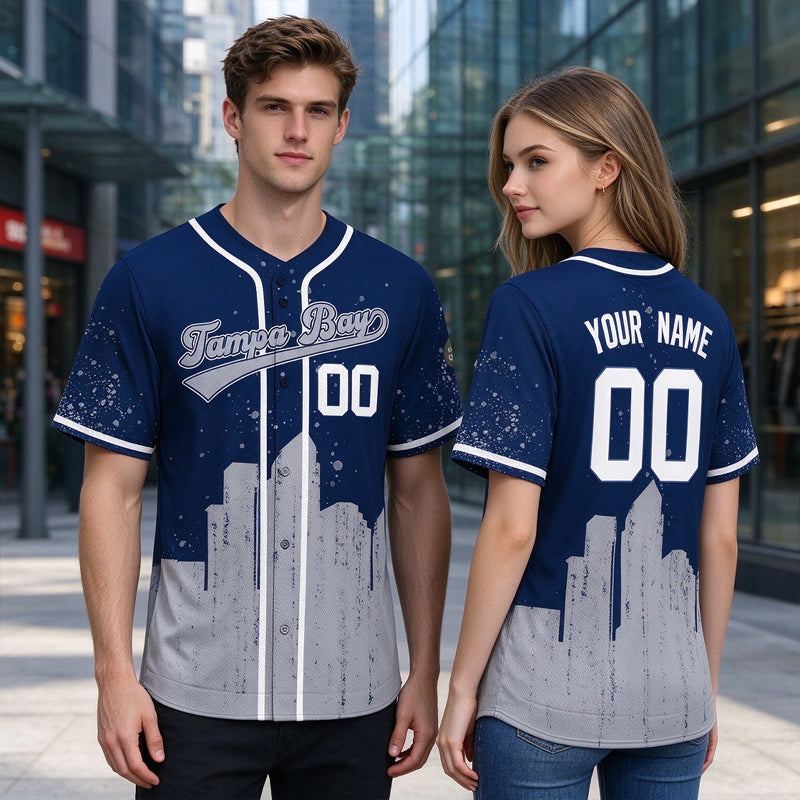Custom Embroidered Tampa Bay City Skyline Baseball Jersey, Hip-Hop Inkjet Design, Personalized Your Name & Number
