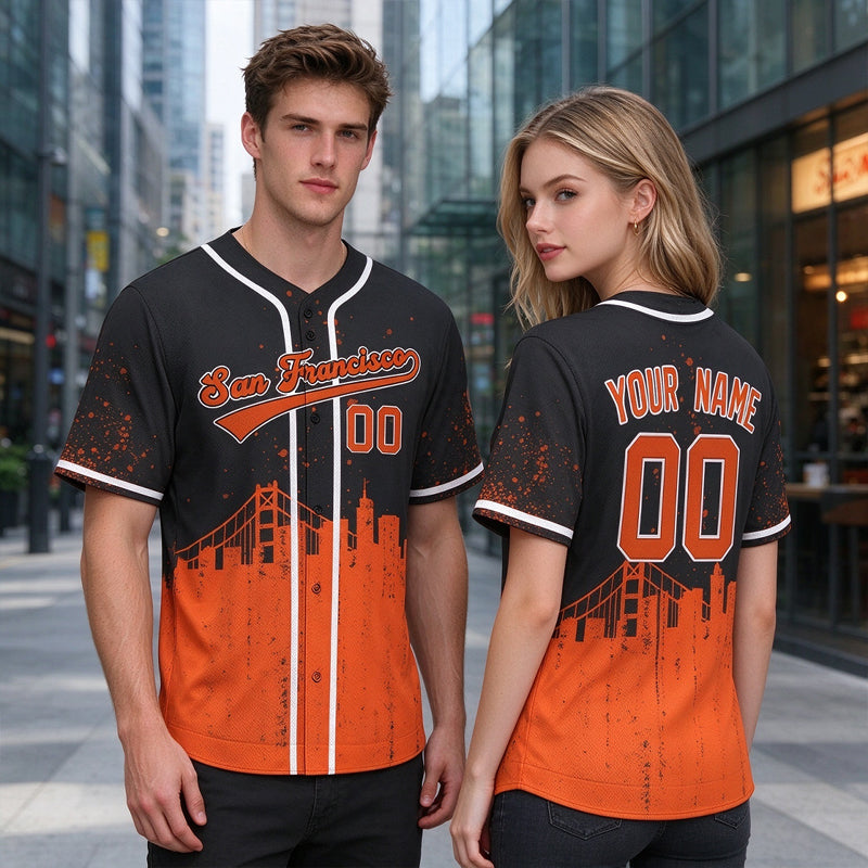 Custom Embroidered San Francisco City Skyline Baseball Jersey, Hip-Hop Inkjet Design, Personalized Your Name & Number