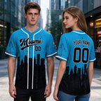 Custom Embroidered Miami City Skyline Baseball Jersey, Hip-Hop Inkjet Design, Personalized Your Name & Number
