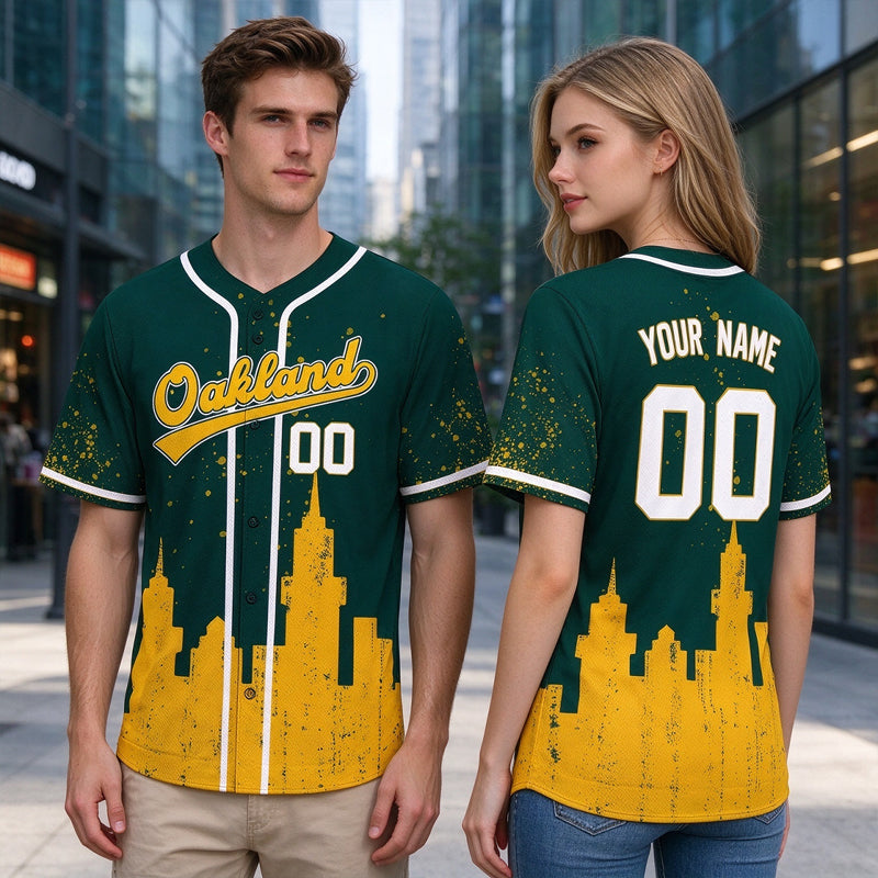 Custom Embroidered Oakland City Skyline Baseball Jersey, Hip-Hop Inkjet Design, Personalized Your Name & Number