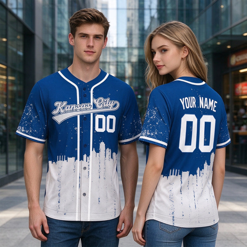 Custom Embroidered Kansas City Skyline Baseball Jersey, Hip-Hop Inkjet Design, Personalized Your Name & Number