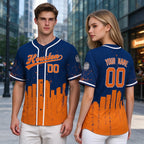 Custom Embroidered Houston City Skyline Baseball Jersey, Hip-Hop Inkjet Design, Personalized Your Name & Number