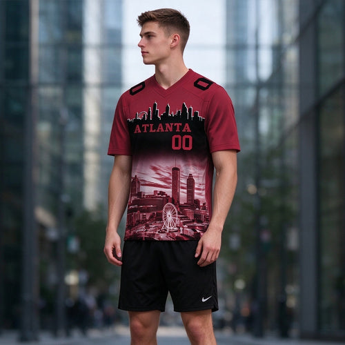 Custom Embroidered Atlanta City Skyline Football Jersey, Personalized Football Sports T-Shirts For Men Women Youth Boy