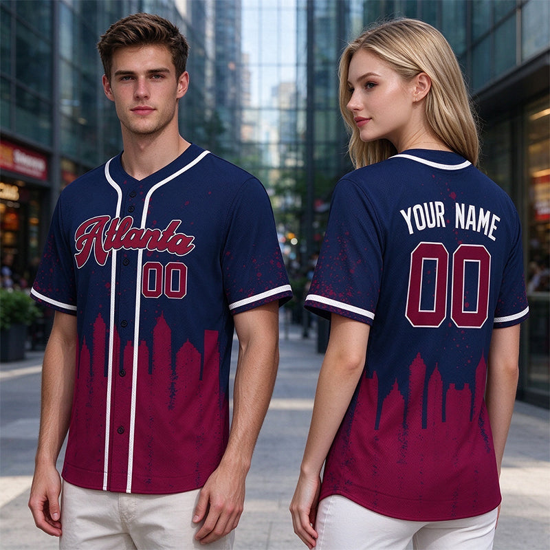 Custom Embroidered Atlanta City Skyline Baseball Jersey, Hip-Hop Inkjet Design, Personalized Your Name & Number