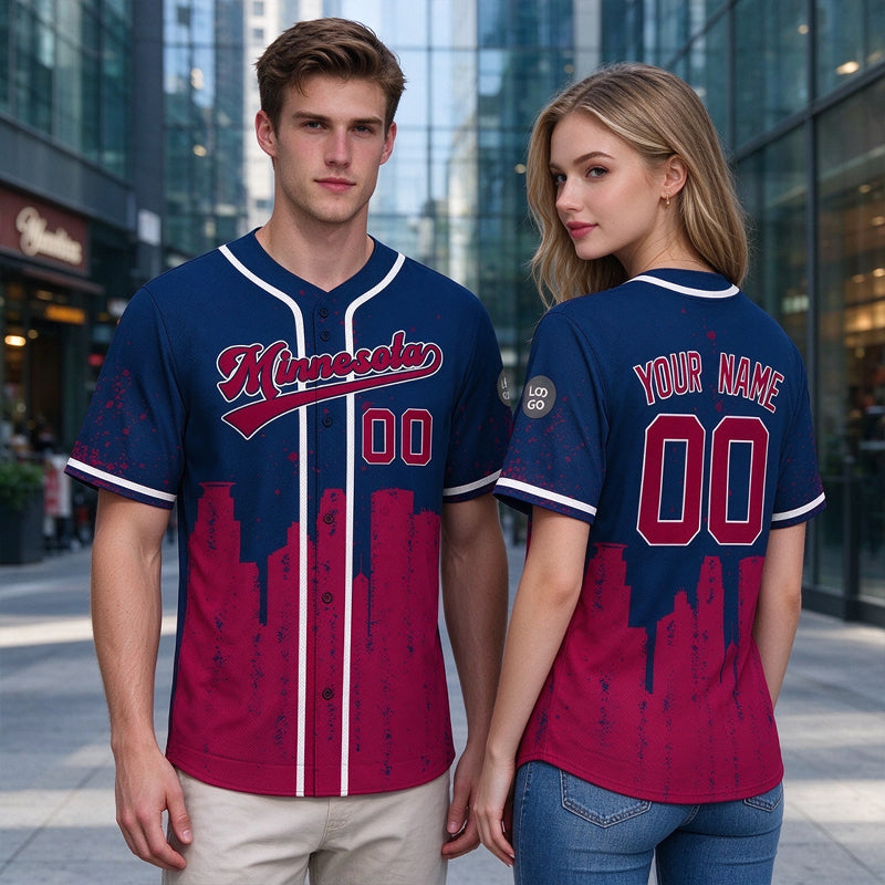 Custom Embroidered Minnesota City Skyline Baseball Jersey, Hip-Hop Inkjet Design, Personalized Your Name & Number