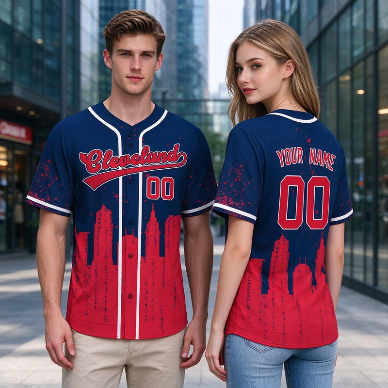 Custom Embroidered Cleveland City Skyline Baseball Jersey, Hip-Hop Inkjet Design, Personalized Your Name & Number