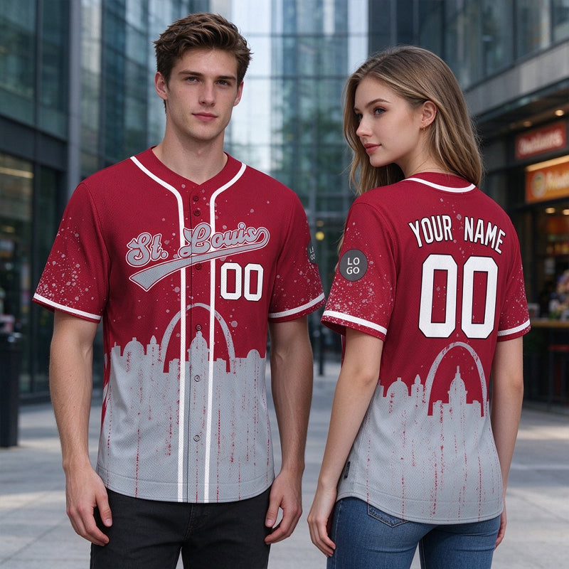 Custom Embroidered St. Louis City Skyline Baseball Jersey, Hip-Hop Inkjet Design, Personalized Your Name & Number