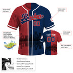Custom Embroidered Boston City Skyline Baseball Jersey, Hip-Hop Two-tone Design, Personalized Your Name & Number