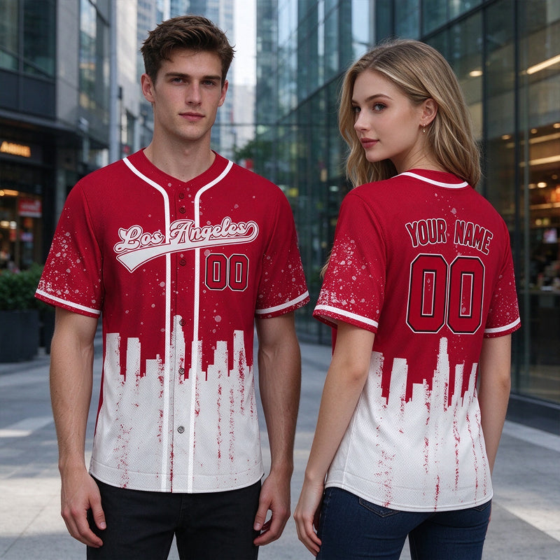 Custom Embroidered Los Angeles City Skyline Baseball Jersey, Hip-Hop Inkjet Design, Personalized Your Name & Number