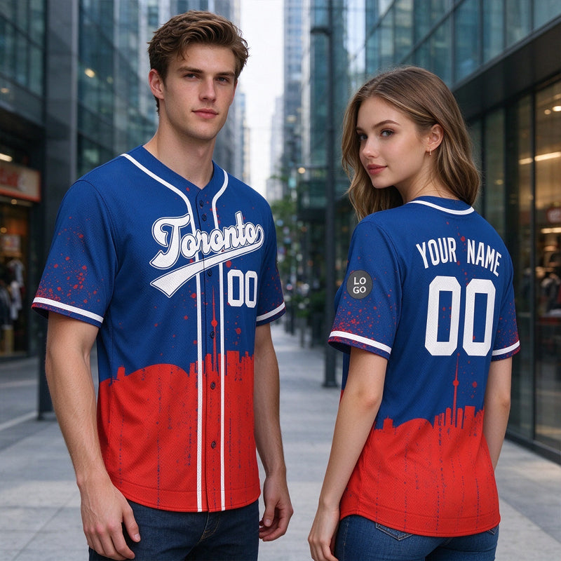 Custom Embroidered Toronto City Skyline Baseball Jersey, Hip-Hop Inkjet Design, Personalized Your Name & Number