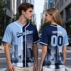 Custom Embroidered Tampa Bay City Skyline Baseball Jersey, Hip-Hop Two-tone Design, Personalized Your Name & Number