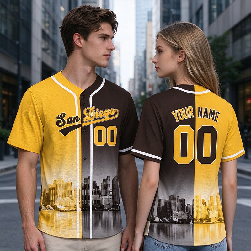 Custom Embroidered San Diego City Skyline Baseball Jersey, Hip-Hop Two-tone Design, Personalized Your Name & Number