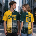 Custom Embroidered Oakland City Skyline Baseball Jersey, Hip-Hop Two-tone Design, Personalized Your Name & Number