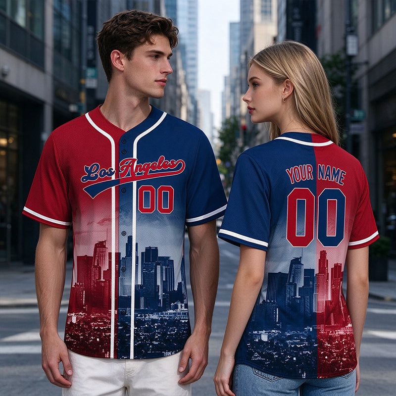 Custom Embroidered Los Angeles City Skyline Baseball Jersey, Hip-Hop Two-tone Design, Personalized Your Name & Number
