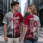 Custom Embroidered Cincinnati City Skyline Baseball Jersey, Hip-Hop Two-tone Design, Personalized Your Name & Number