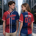Custom Embroidered Boston City Skyline Baseball Jersey, Hip-Hop Two-tone Design, Personalized Your Name & Number